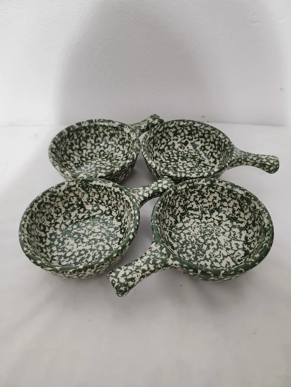 Vintange Henn Pottery Speckled Ceramic Handled Bowls - Set of 4 For Chili, soups
